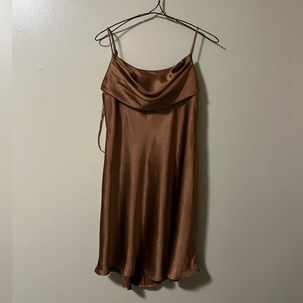 Saints & Secrets Brown Satin Slip Mini Dress Large NWT - Picture 2 of 14
